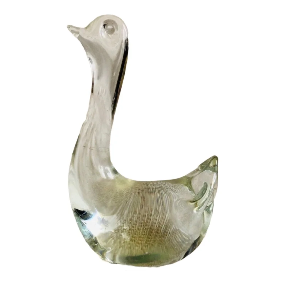 Vintage Crystal Swan Figurine 4.2 Clear Glass Swan Statue Collectible Home Decor